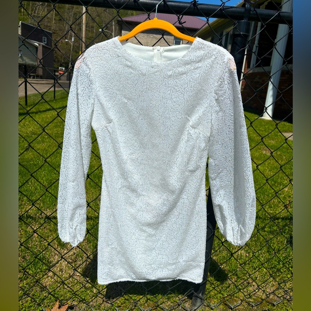 White sequin long sleeve mini dress